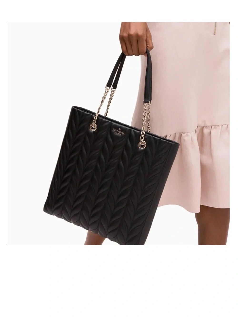 kate spade Black Briar lane Quilted Chevron Tote with Chain Handles NWOT